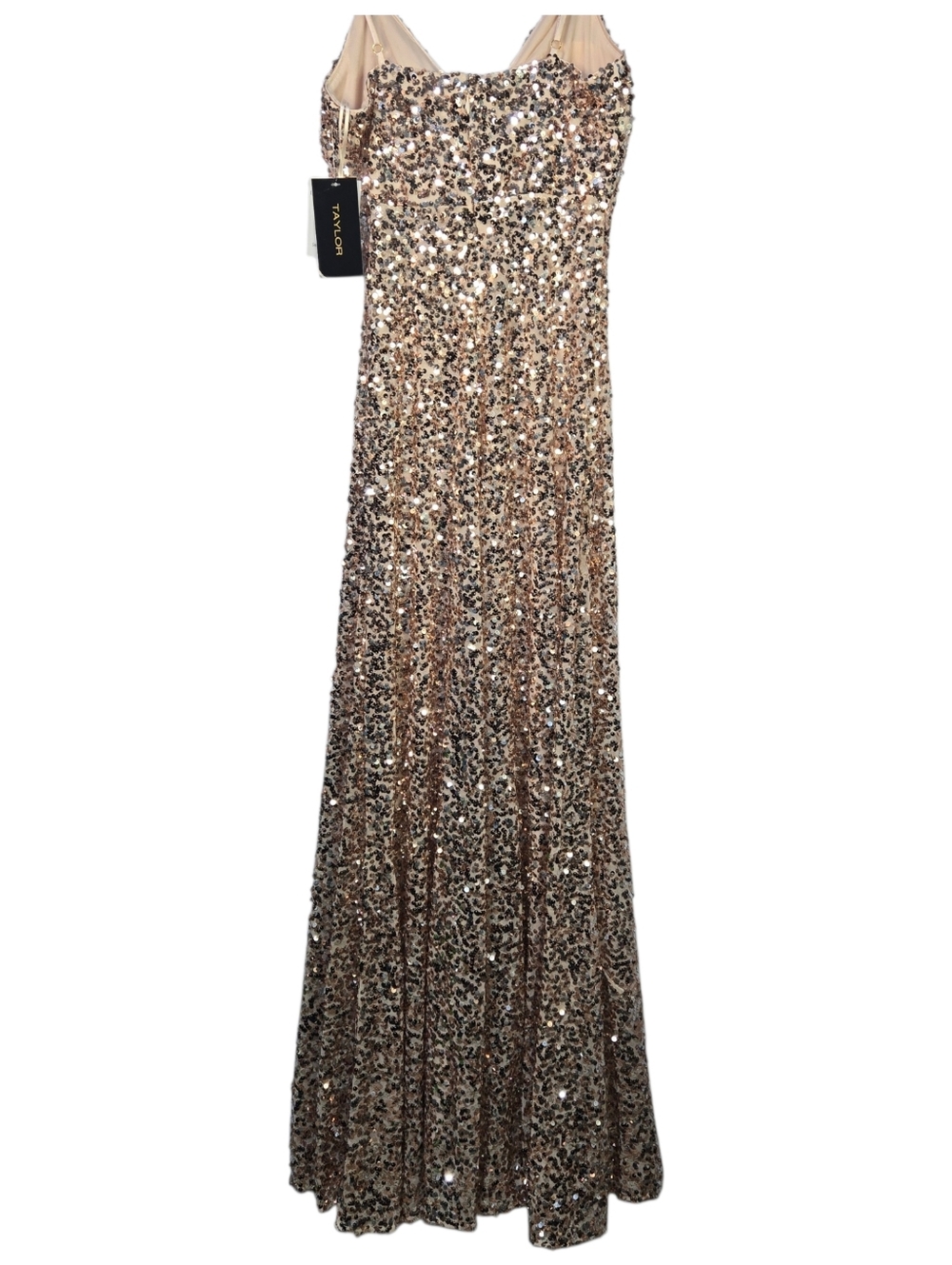 Taylor Size 2 Rose Gold Sequin Formal Strappy Fitted Dress, Rose Detail NWT - Picture 9 of 10